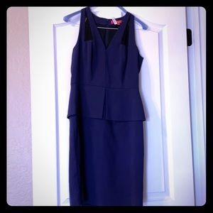 Strapless navy peplum form fitting dress